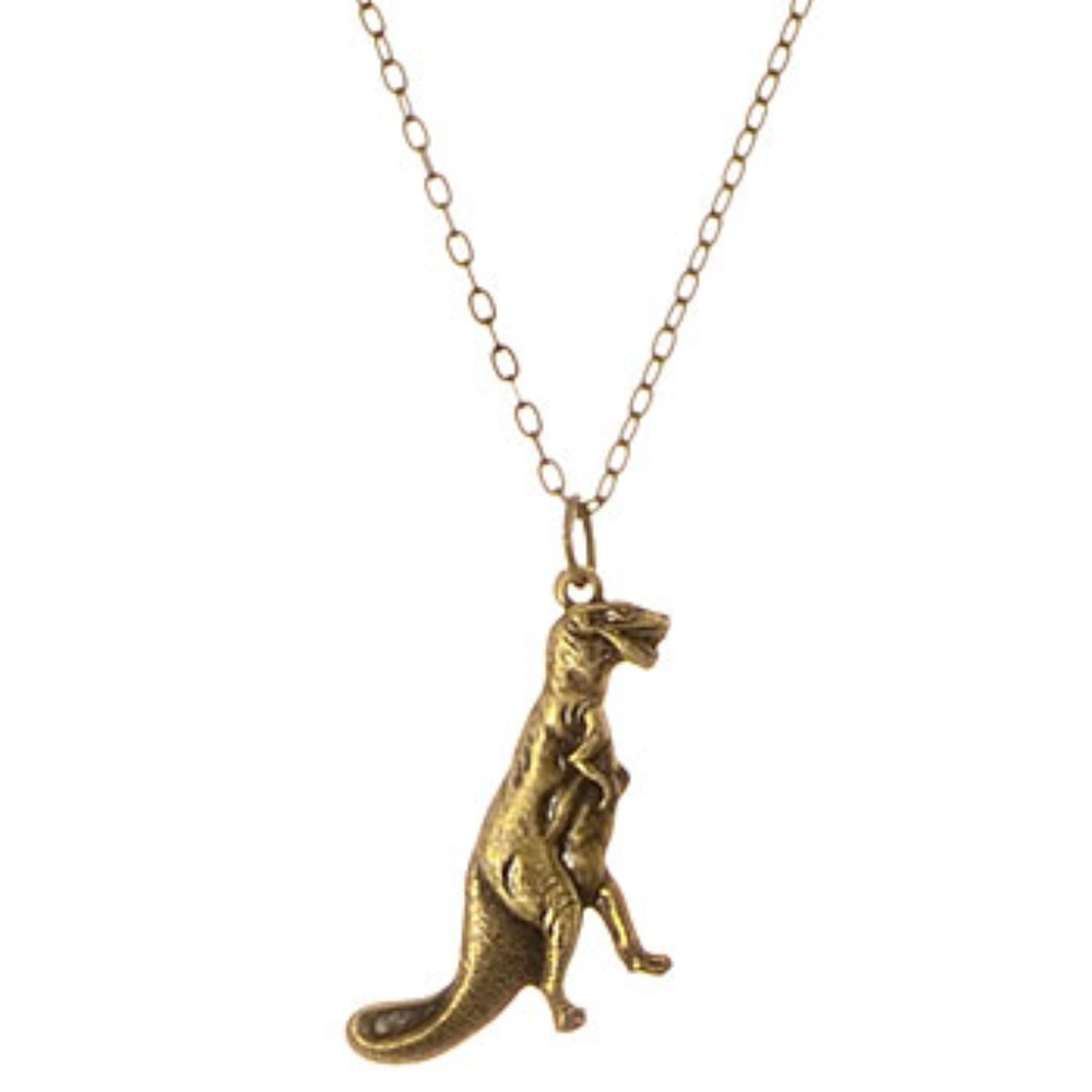 NEW Tiny T-Rex Dinosaur Necklace in Bronze Charm Pendant Tyrannosaurus